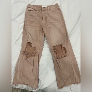 Pale Pink distressed denim jeans #grunge